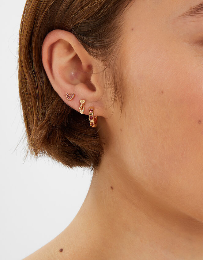 5-Pack Heart Stud and Hoop Earrings Pink, , large