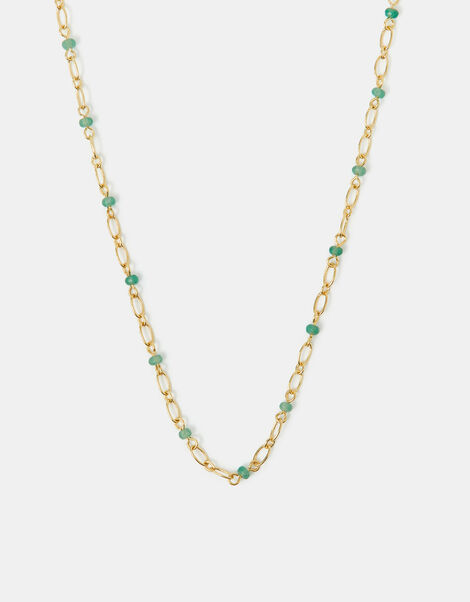 14ct Gold-Plated Aventurine Paperclip Necklace, , large
