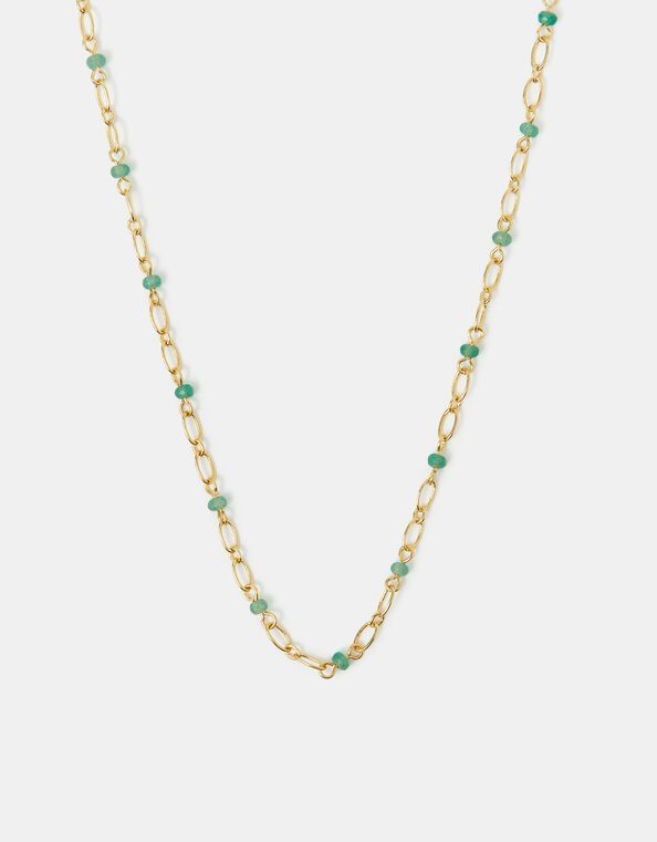 14ct Gold-Plated Aventurine Paperclip Necklace, , large