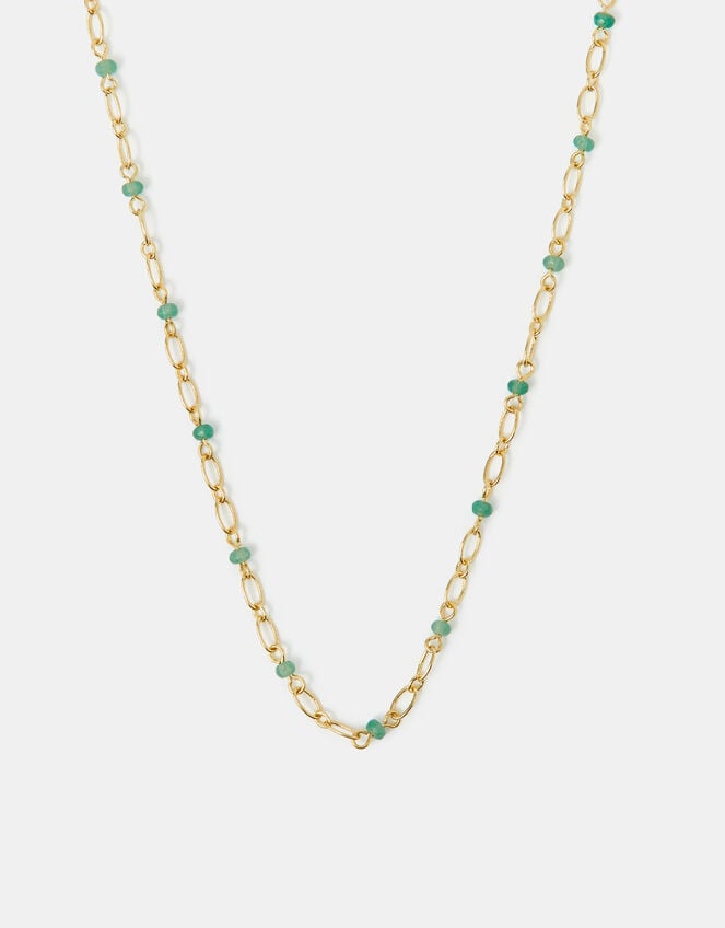 14ct Gold-Plated Aventurine Paperclip Necklace, , large