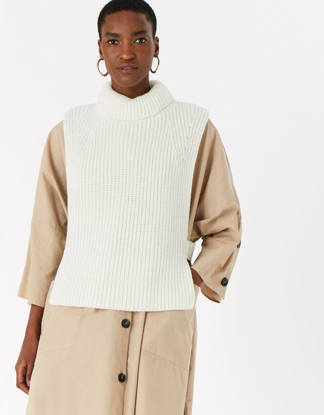 Polo Neck Knit Vest with Recycled Polyester, White (WHITE), large