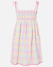 Girls Rainbow Check Dress in Pure Cotton, Multi (BRIGHTS-MULTI), large
