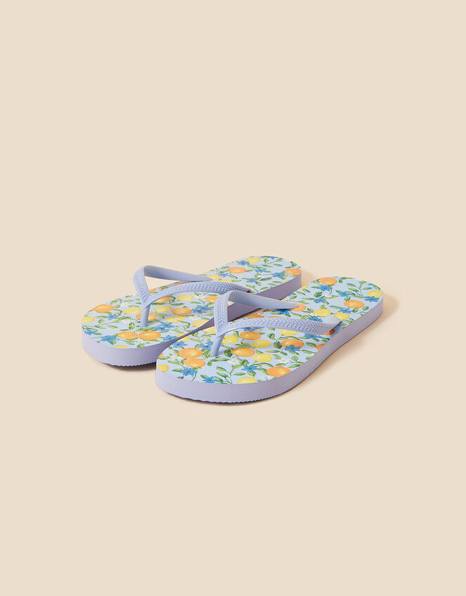 Orange and Lemon Print Flip Flops, Multi (BRIGHTS-MULTI), large