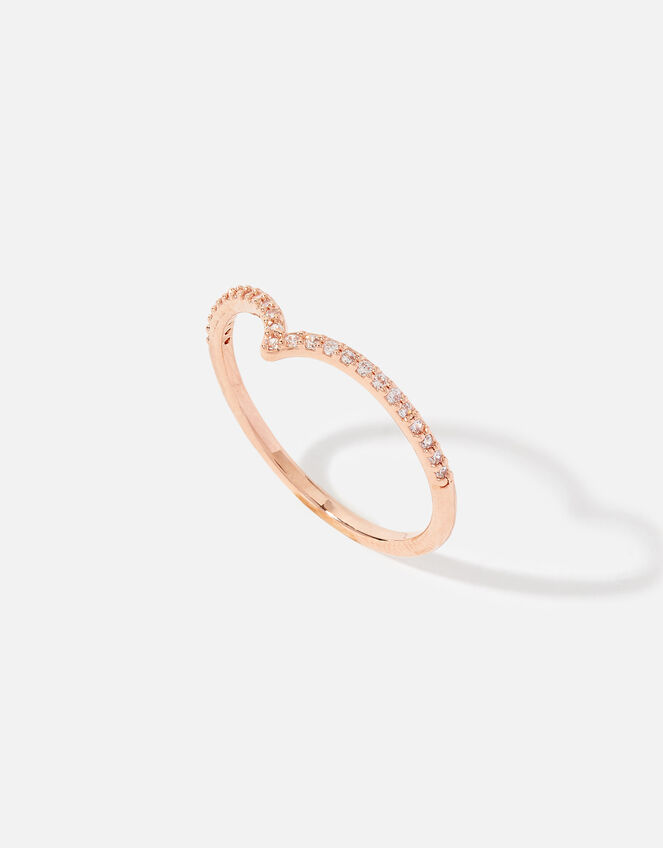 Rose Gold-Plated Sparkle Wishbone Ring, Gold (ROSE GOLD), large