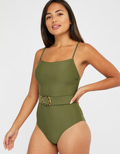 Belted Swimsuit, Green (KHAKI), large