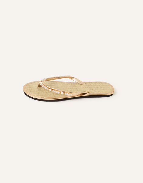 Beaded Seagrass Flip Flops Gold, Gold (GOLD), large