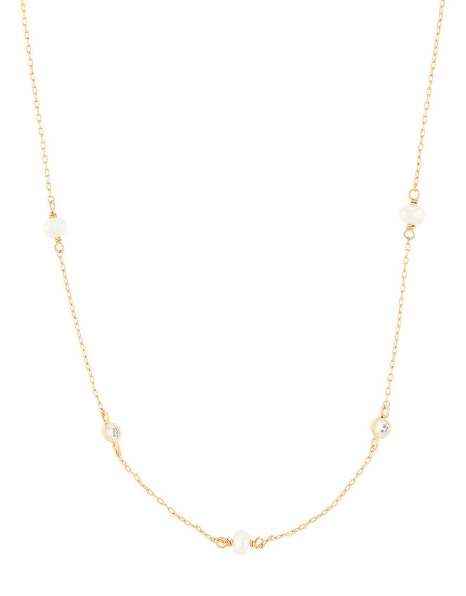 Gold-Plated Pearl Station Necklace, , large