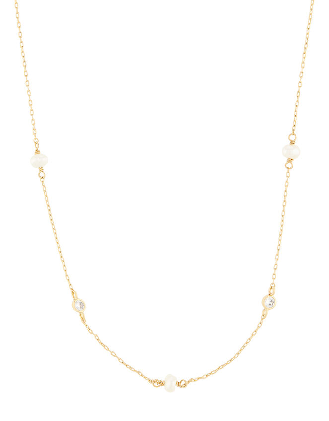 Gold-Plated Pearl Station Necklace, , large