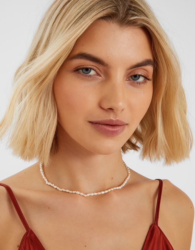 Sterling Silver-Plated Seed Pearl Necklace, , large
