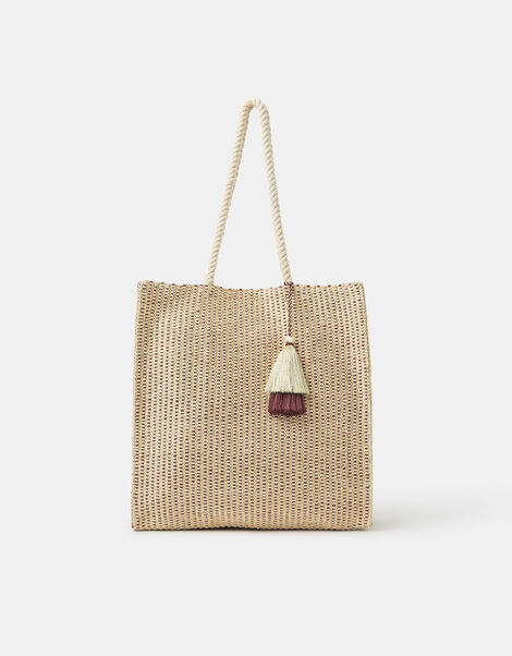 Stripe Woven Beach Bag, , large