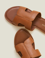 Leather Cut-Out Detail Sliders, Tan (TAN), large