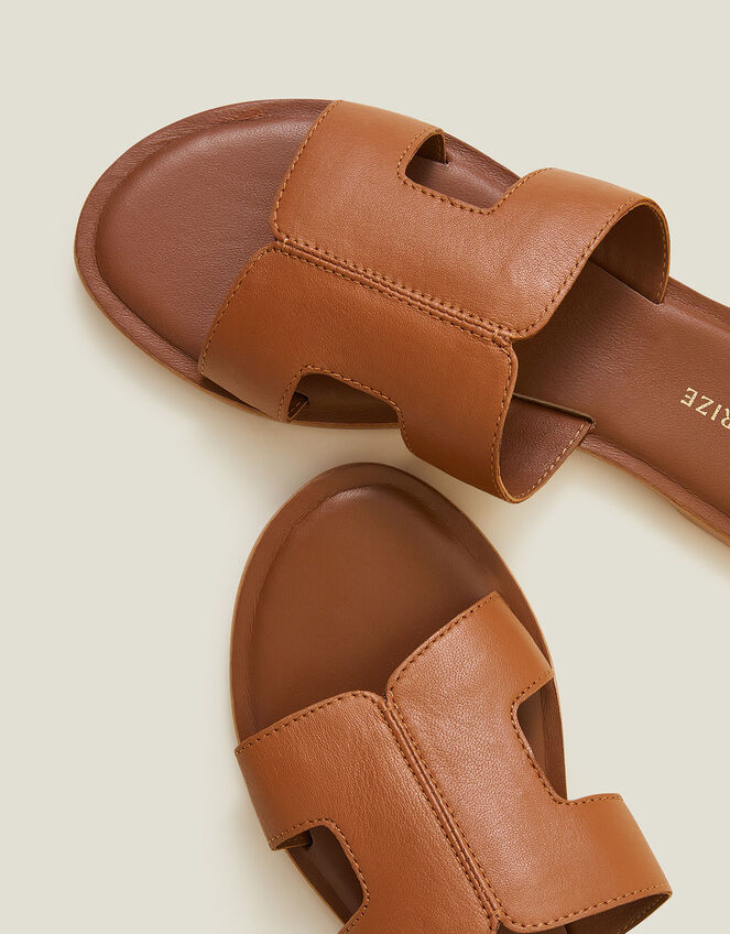 Leather Cut-Out Detail Sliders, Tan (TAN), large