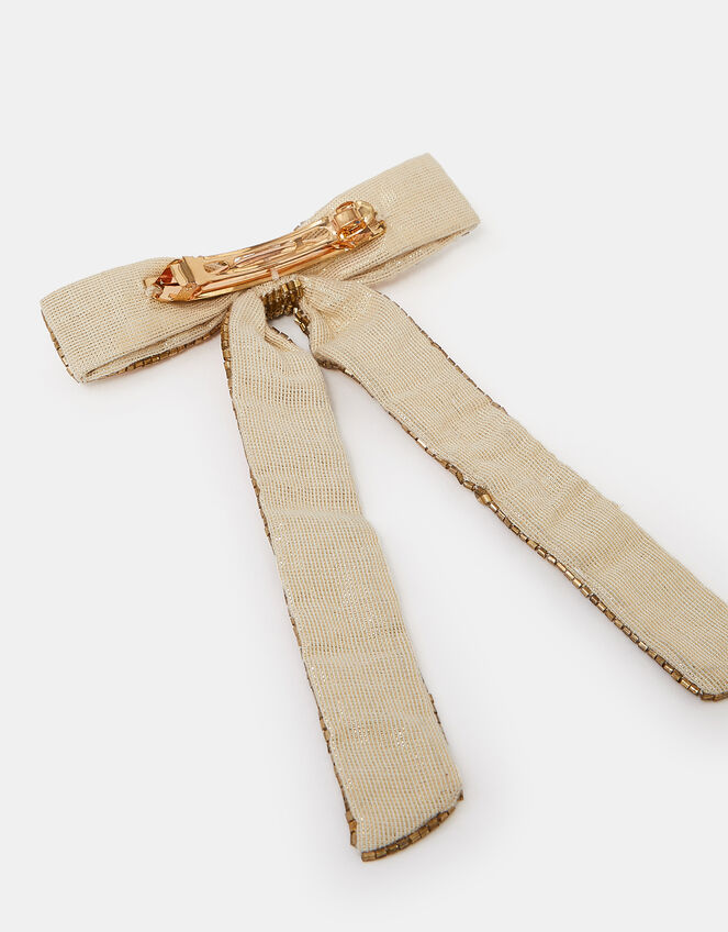Girls Beaded Bow Barrette Hair Clip, , large
