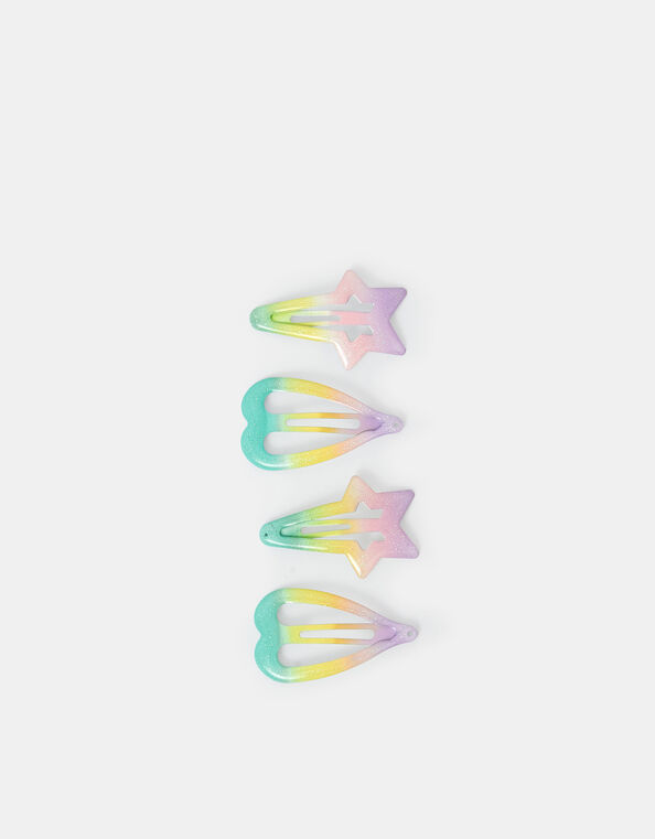 4-Pack Girls Rainbow Heart & Star Hair Clips, , large