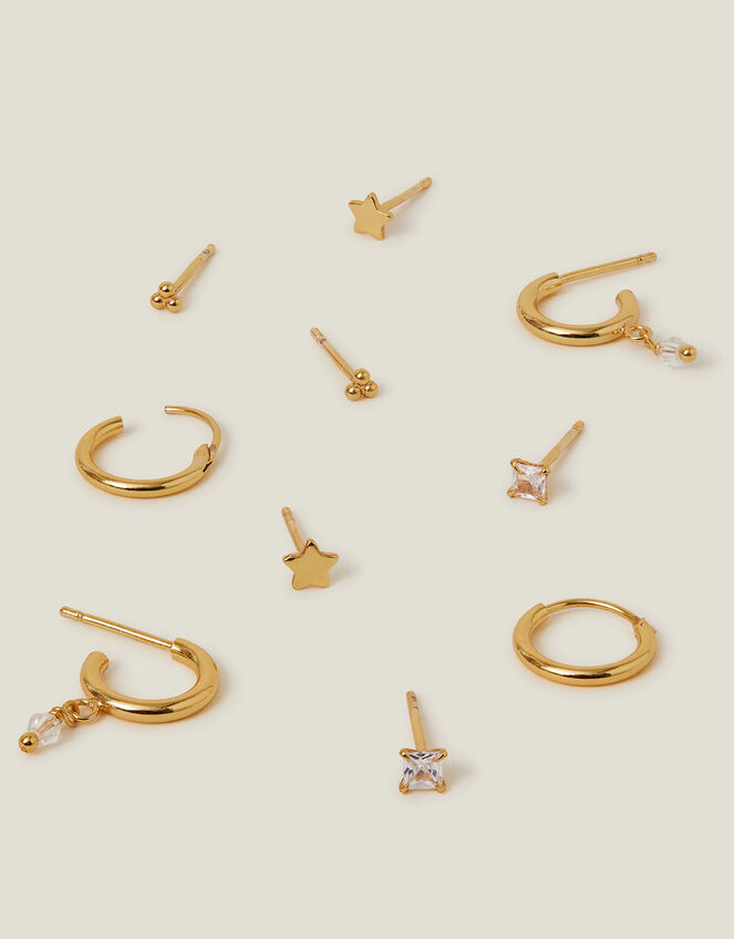 5-Pack 14ct Gold-Plated Star Stud and Hoop Earrings, , large