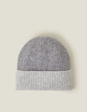 Two Tone Rib Beanie Hat, , large