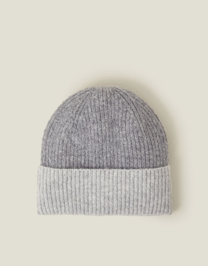 Two Tone Rib Beanie Hat, , large