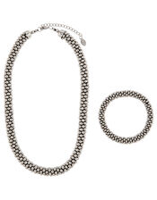 Bobble Necklace and Bracelet Set, Silver (SILVER), large