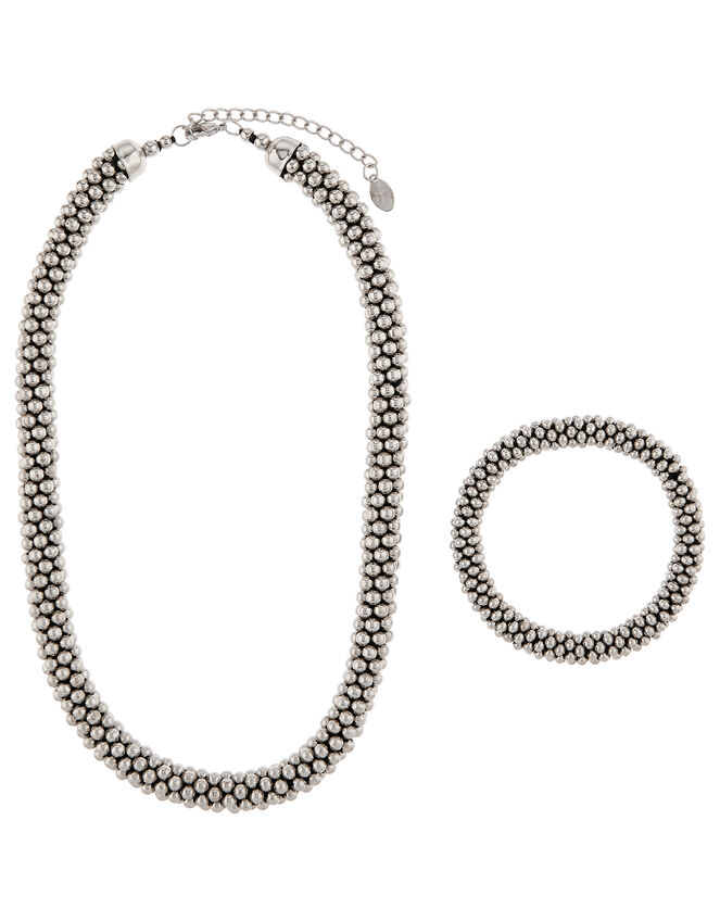 Bobble Necklace and Bracelet Set, Silver (SILVER), large