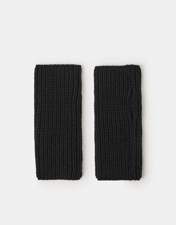 Ribbed Cut Off Gloves, Black (BLACK), large