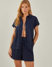 Cap Sleeve Boxy Shirt, Blue (NAVY), large