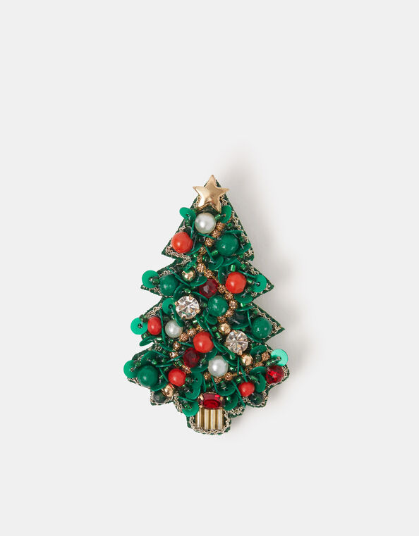 Beaded Christmas Tree Brooch, , large