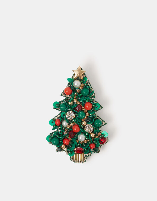 Beaded Christmas Tree Brooch, , large