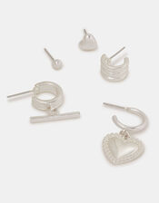 5-Pack T-Bar & Heart Hoop Stud Earrings, , large