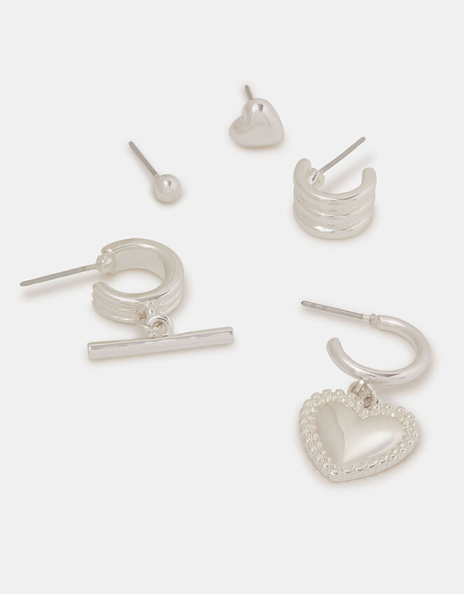 5-Pack T-Bar & Heart Hoop Stud Earrings, , large