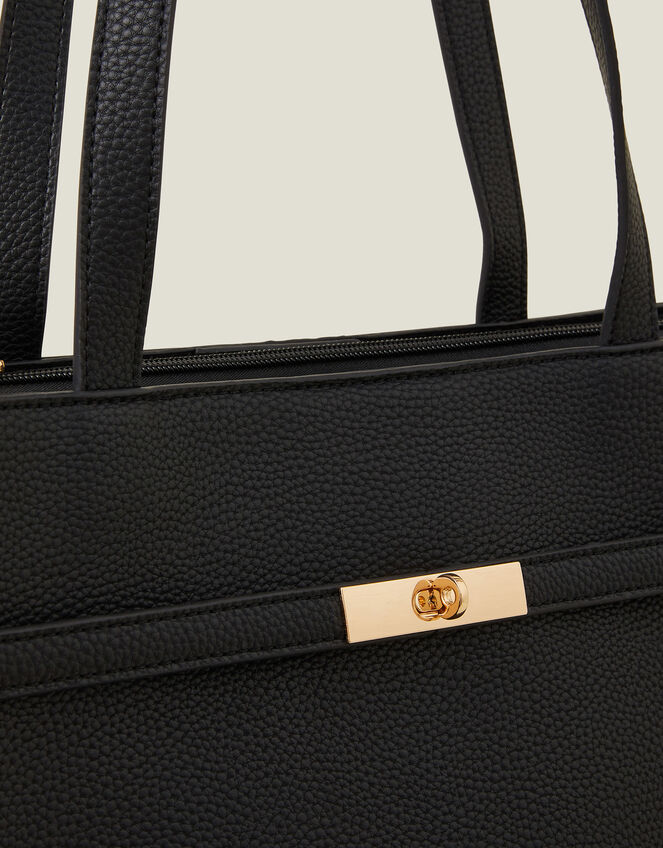 Metal Twist Lock Tote Bag, Black (BLACK), large