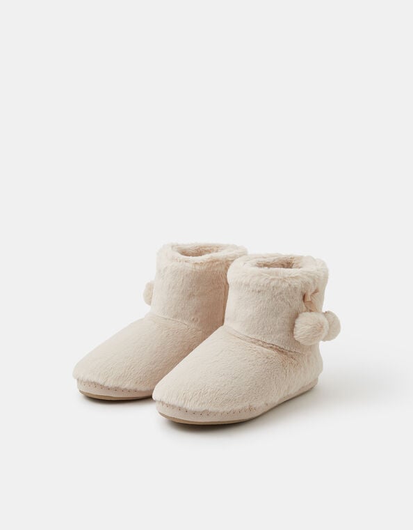 Super Soft Pom Pom Slipper Boots, Cream (CREAM), large