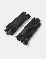Faux Fur-Lined Leather Gloves, Black (BLACK), large
