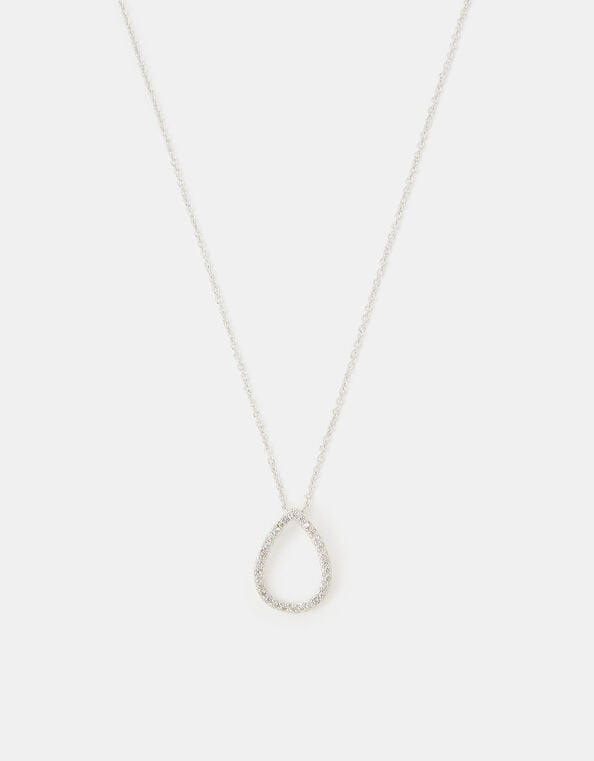 Sterling Silver Pavé Teardrop Pendant Necklace, , large