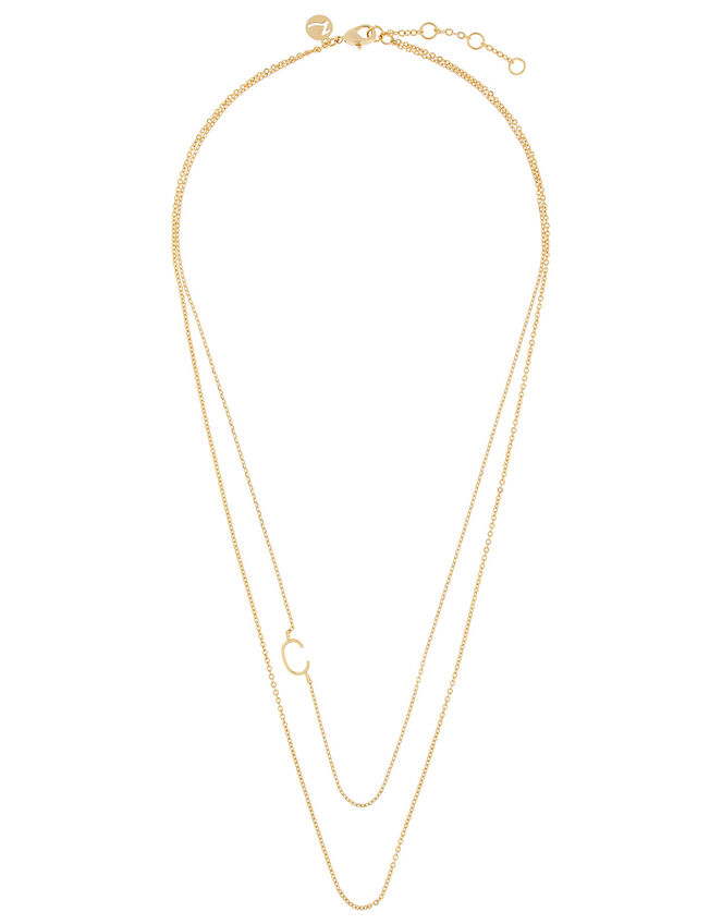 Gold-Plated Double Chain Initial Necklace - C, , large