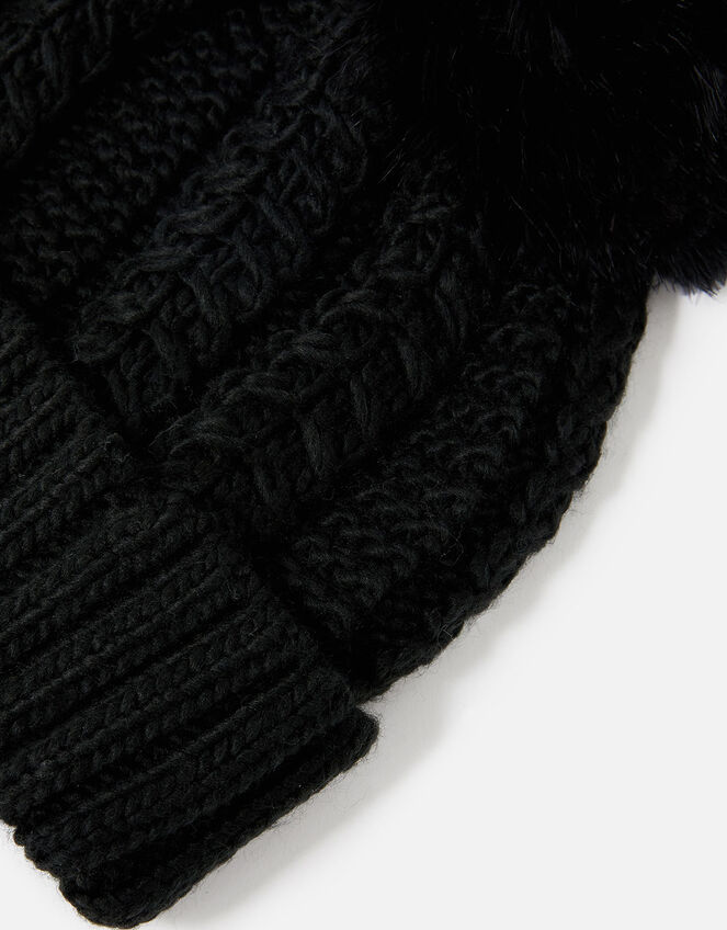 Chunky Knit Pom-Pom Beanie, Black (BLACK), large