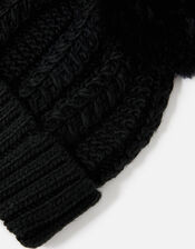 Chunky Knit Pom-Pom Beanie, Black (BLACK), large
