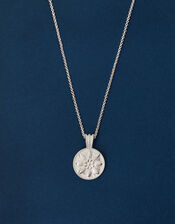 Sterling Silver-Plated Flower Disc Pendant Necklace, , large