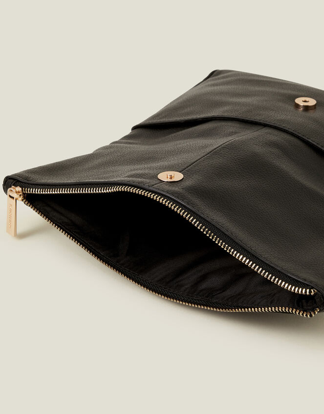 Leather Woven Clutch Bag, Black (BLACK), large