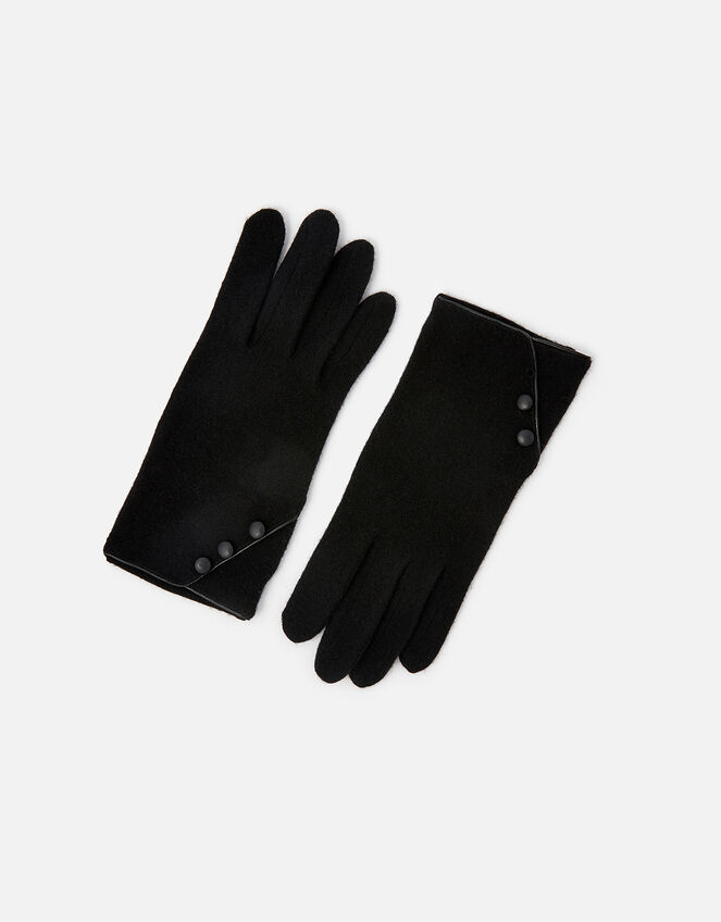 Button Detail Wool Gloves, Black (BLACK), large