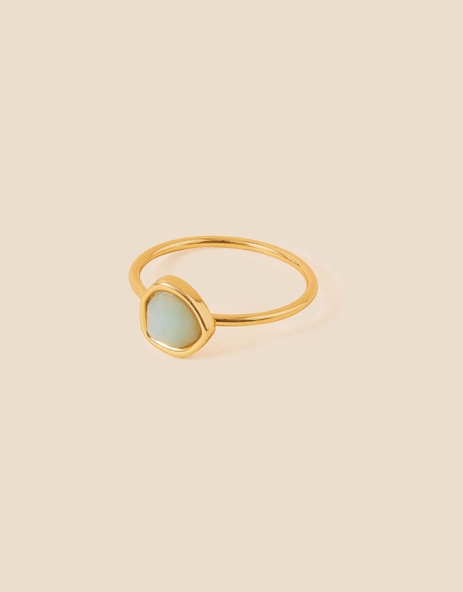 Gold-Plated Healing Stone Amazonite Ring, Blue (BLUE), large