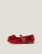 Girls Patent Bow Ballet Flats, Red (RED), large