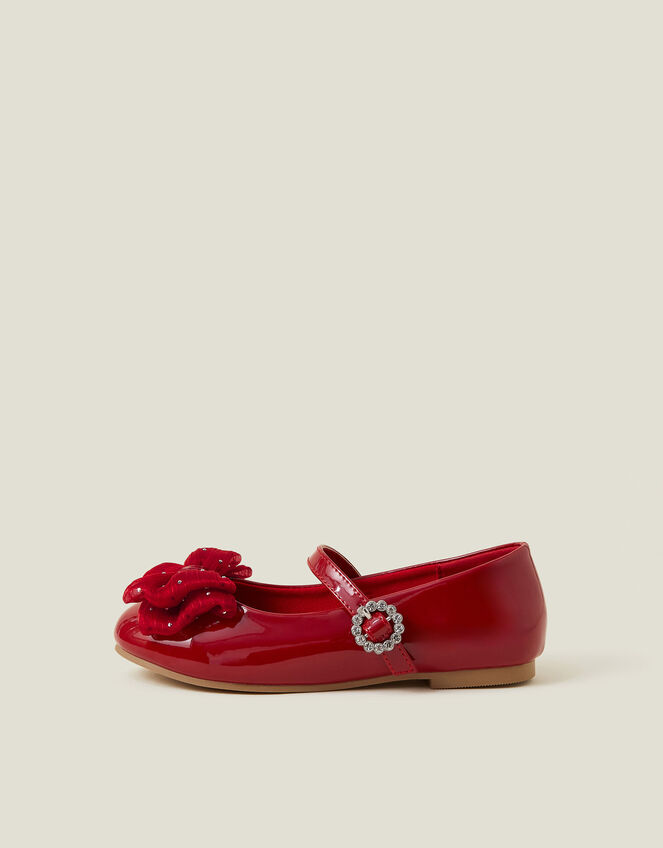 Girls Patent Bow Ballet Flats, Red (RED), large