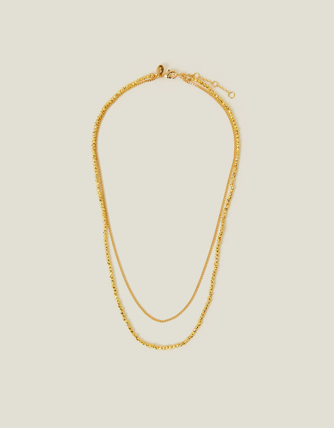 14ct Gold-Plated Layered Bead Chain Necklace, , large