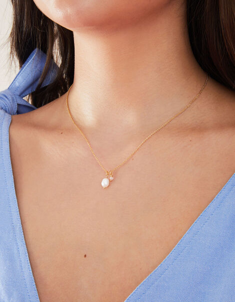 14ct Gold-Plated Pearl and Rose Quartz Pendant Necklace, , large