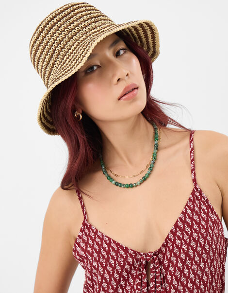 Stripe Raffia Bucket Hat, , large