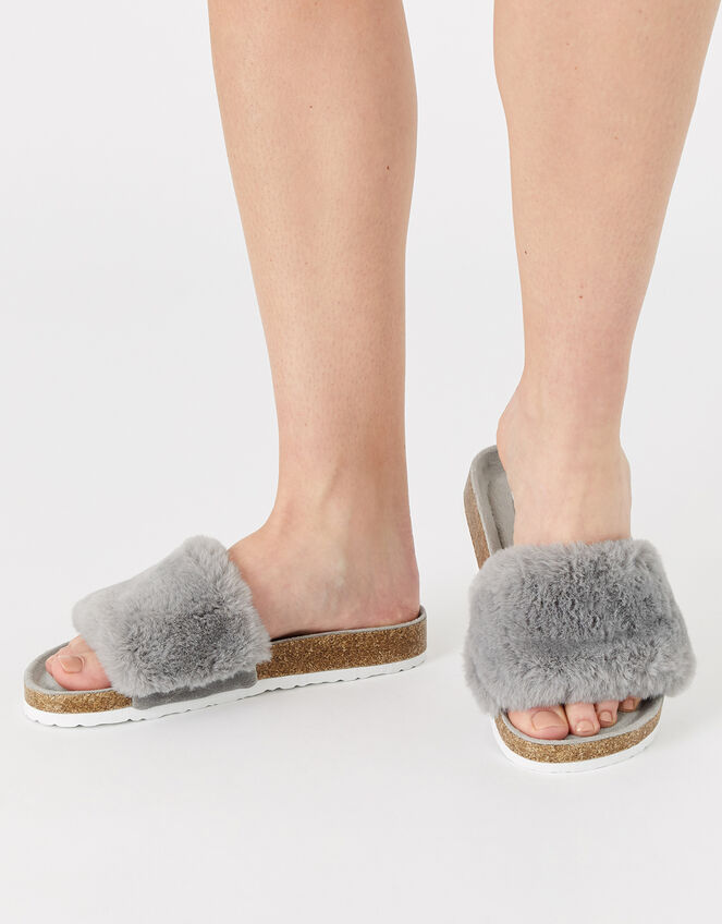Fluffy Slider with Cork Base, Grey (GREY), large