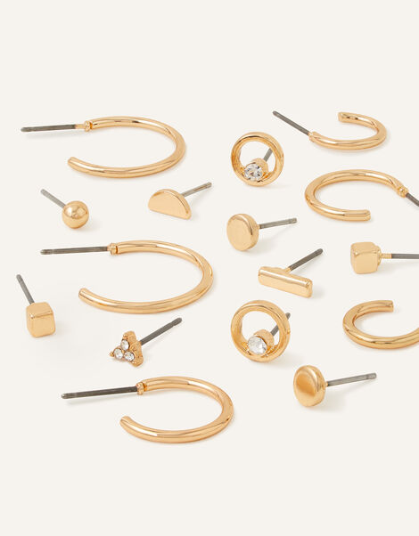 Stud and Hoop Earrings 10 Pack Gold, Gold (GOLD), large