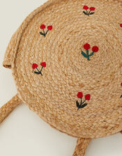 Cherry Round Jute Shoulder Bag, , large