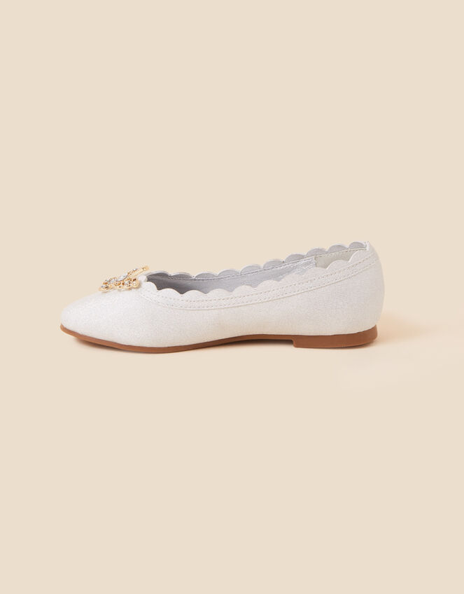 Girls Butterfly Scallop Ballerina Flats, Ivory (IVORY), large