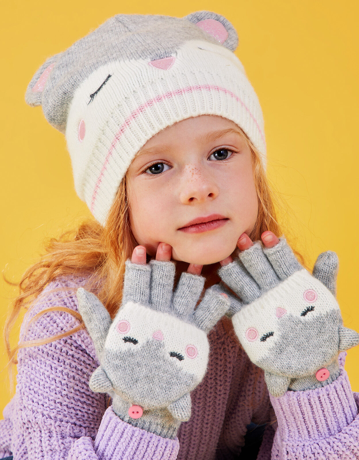 Snow Fox Capped Gloves Grey Girls Hats Gloves Scarves